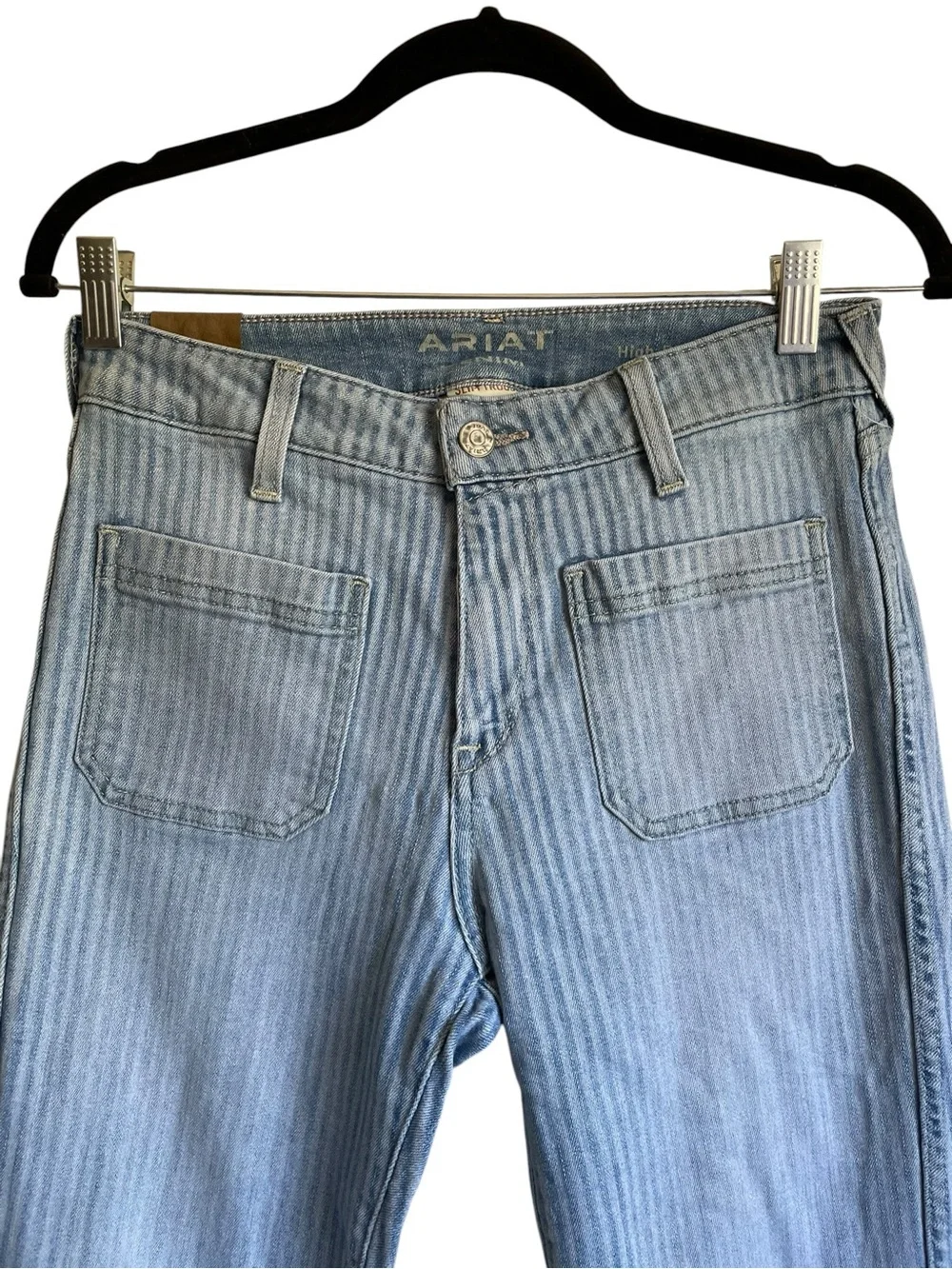Ariat‎ High Rise Laser Stripe Wide Jean Slim Trouser Bootcut Patch Pockets